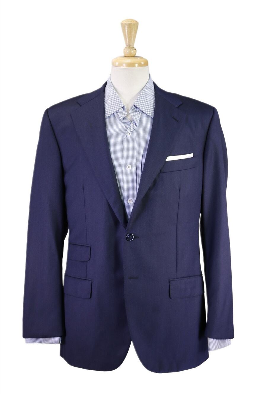 Bespoke Custom Tailored Solid Navy Blue 3/2 Roll Lapel Wool Blazer Jacket 38R